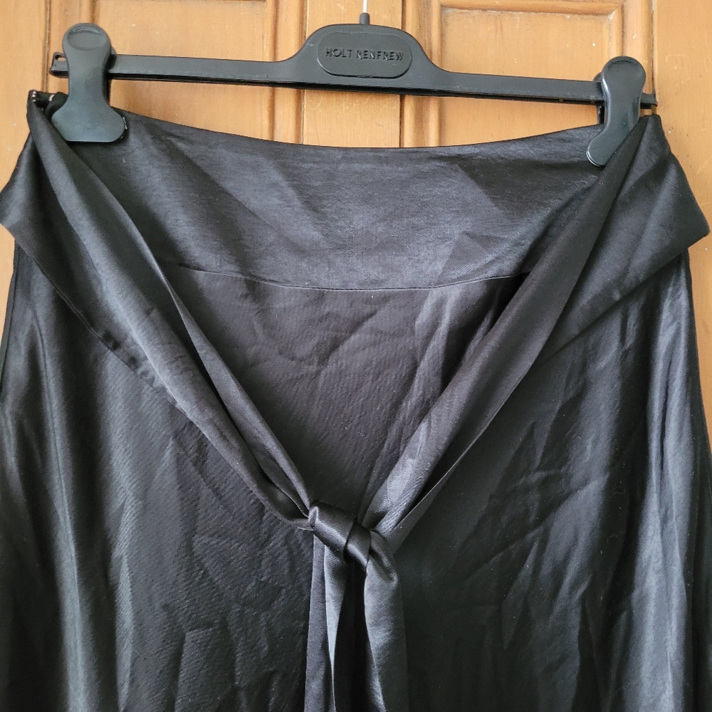 Vintage Satin Tiered Ruffle Hem Maxi Skirt Black Whimsigoth Goth 90s - Picture 7 of 15